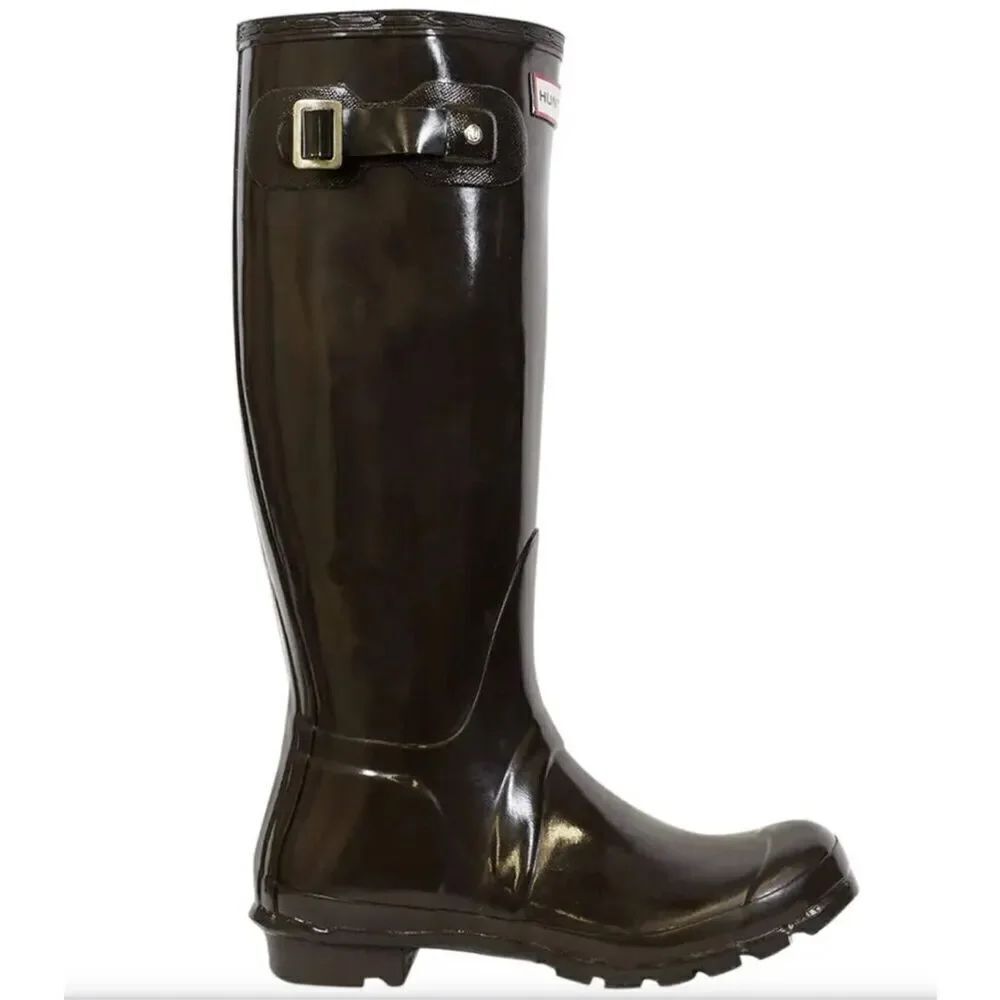 Hunter original kids Gloss Tall Black Rubber Rain Boots F 5 M 4